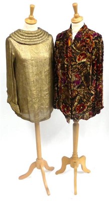 Lot 109 - Circa 1920's Devore Velvet Evening Jacket on black chiffon with floral decoration and chiffon...