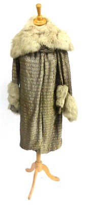 Lot 116 - Circa 1920's Silver Lame Evening Coat with fur trimmed collar and cuffs, wide lapels to the collar