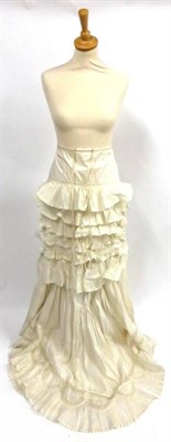 Lot 135 - 19th Century White Cotton Underskirt for a bustle dress with lace inserts and pleated detailing...