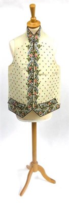 Lot 141 - Late 18th Century/Early 19th Century Cream Silk Waistcoat embroidered with pink and lavender...