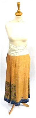 Lot 147 - Late 19th Century/Early 20th Century Chinese Peach Figured Silk Pleated Skirt with floral...