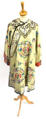 Lot 151 - Late 19th/Early 20th Century Cream Figured Silk Robe, embroidered with butterflies and floral...