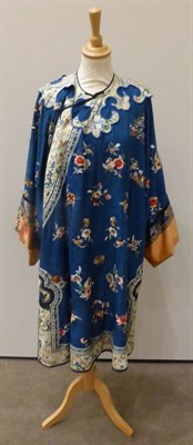 Lot 153 - Late 19th/Early 20th Century Chinese Blue Silk Robe embroidered with floral motifs and applique...