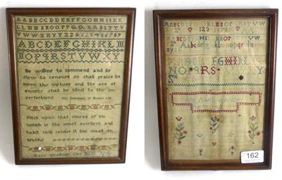 Lot 162 - Framed Alphabet Sampler Worked by Ruth Abell, September 7th 1730, in coloured threads,...