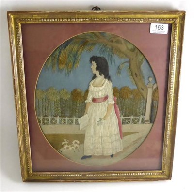 Lot 163 - Early 19th Century Felt Applique and Wool Embroidered Picture, depicting a young girl in a...