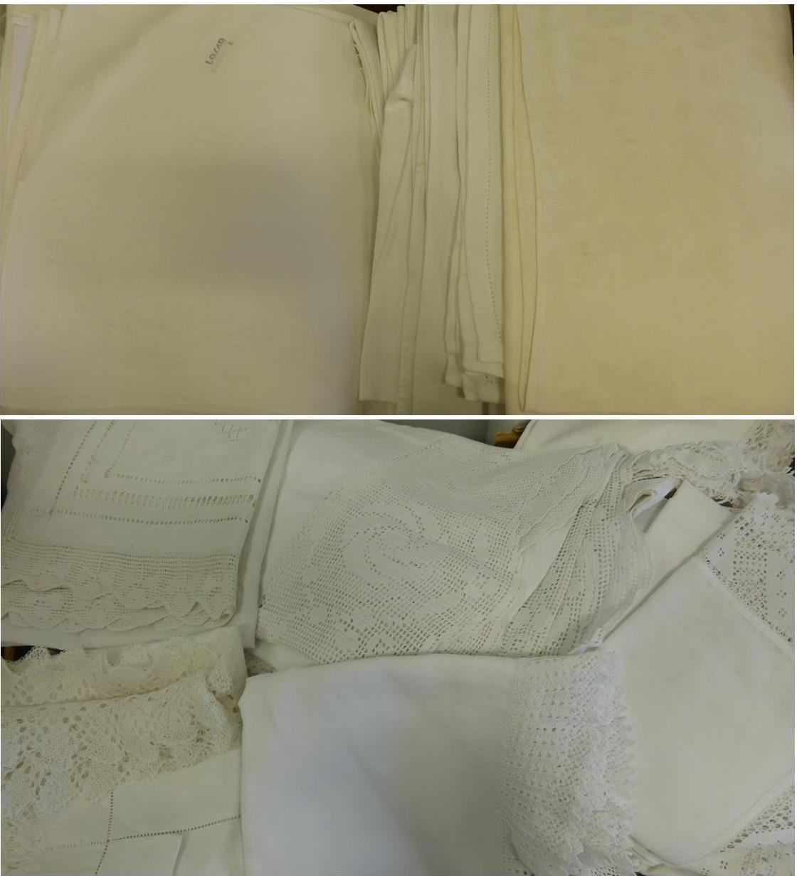 Lot 1011 - Assorted 19th Century and Later White Cotton Cloths, many with crochet and lace trims; quantity...