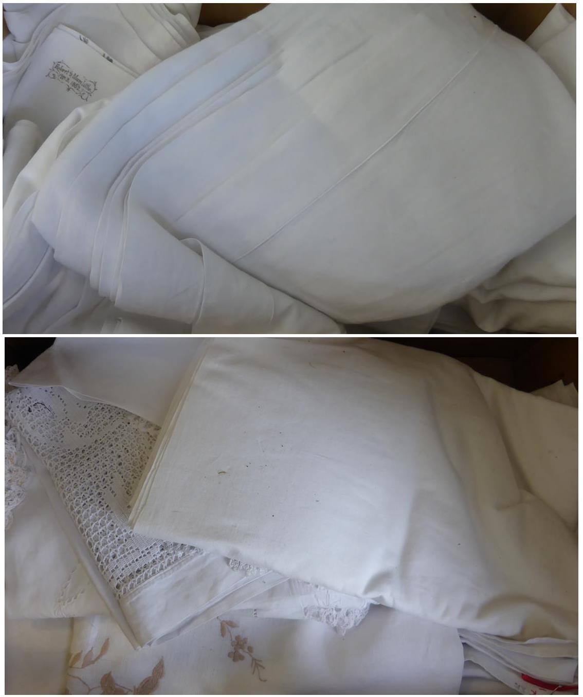 Lot 1025 - Assorted White Cotton, Linen and Textiles including damask cloths, bed linen, embroidered table...