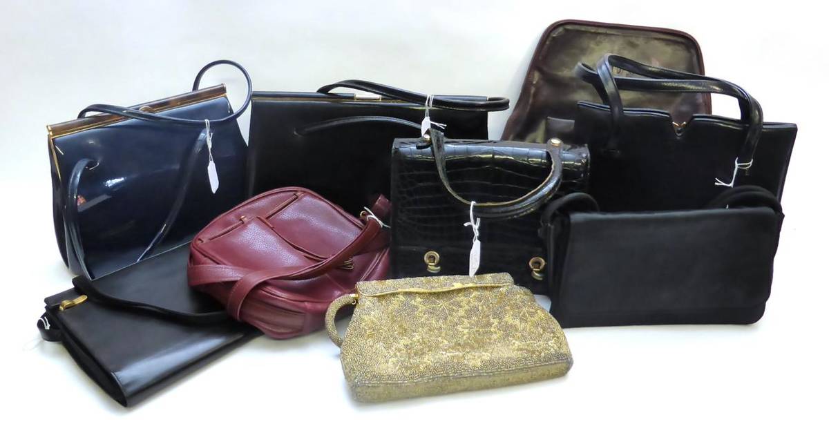 Lot 1218 - Assorted Circa 1960's and Later Handbags including a Gucci black leather and satin bag, Harrods...