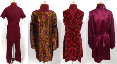 Lot 2002 - Four Circa 1960's Mini Dresses and Outfits including a plum velvet two piece, comprising a...