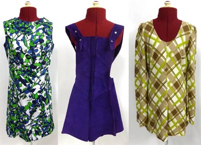 Lot 2003 - Three Items of 1960's Costume including a Twiggy green and brown checked long sleeve mini...