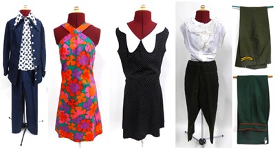 Lot 2014 - Assorted Circa 1960's/70's Costume including black and white polka dot sleeveless mini dress;...