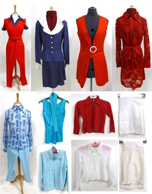 Lot 2021 - Assorted Circa 1960's and 1970's Costume including a red linen sleeveless long line waistcoat...