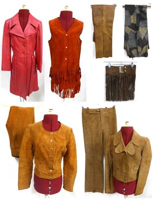 Lot 2030 - Assorted Circa 1960's and 1970's Suede and Leather Costume, including red leather 3/4 length...