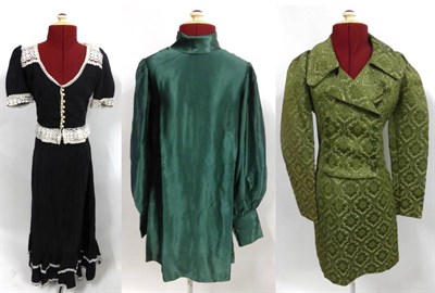 Lot 2032 - Three Items of Late 1960's and Early 1970's Costume including olive green two piece brocade...