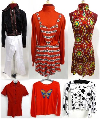 Lot 2034 - Assorted Circa 1960's and 1970's Costume including a Clobber London red playsuit with button...