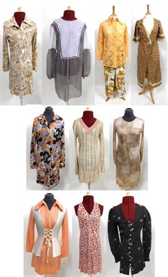 Lot 2040 - Assorted Circa 1970's Costume including a Chelsea Girl halter neck dress printed with brown, orange