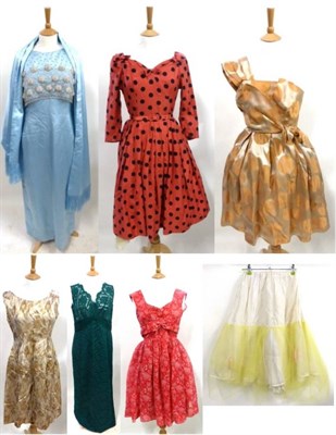 Lot 2048 - Circa Late 1950's/60's Evening and Day Dresses including a Kitty Copeland bronze spot cocktail...