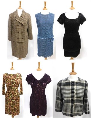 Lot 2049 - Circa 1960's Costume including a Wayne Smith brown and green printed jersey dress; Rensor brown and