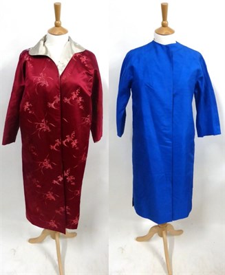 Lot 2051 - Circa 1960's Chinese Style Red Brocade Reversible Evening Coat with a cream lining; Royal Blue...