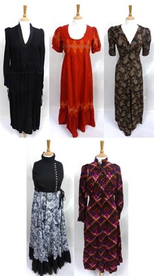 Lot 2052 - Assorted Circa 1970's Full Length Evening Dresses including a Jean Varon cotton sleeveless...