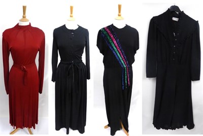 Lot 2056 - Circa 1970's Long Evening Dresses including a Jean Muir red jersey long sleeved dress, with...