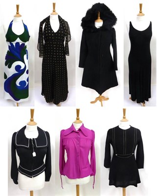 Lot 2065 - Assorted Circa 1960's and Later Costume including a black fitted jacket with white trim, long...