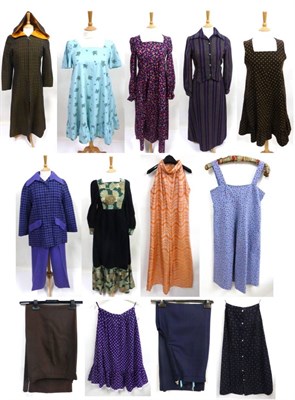 Lot 2066 - Circa 1970's and Later Costume, including a purple checked wool trouser suit with long sleeves,...