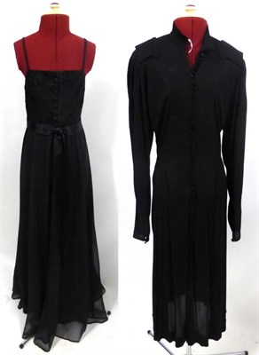 Lot 2073 - Jean Muir Black Jersey Dress with long sleeves, small black buttons to the front, small bat...