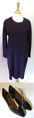 Lot 2079 - A Jean Muir Purple Wool Dress with long sleeves and round neck, (size 14), a pair of Bally...