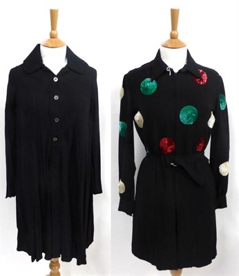 Lot 2093 - Jean Muir  Black Zip Front Mini Dress with collar, box pleat to the front, long sleeves with...