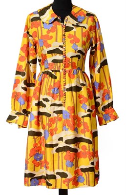 Lot 2096 - Circa 1960's Jean Muir Op Art Printed Silk Dress with peter pan collar, small buttons running...