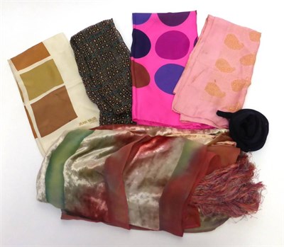 Lot 2097 - Assorted Circa 1970's and Later Scarves including Jean Muir pink scarf printed with stylised boteh