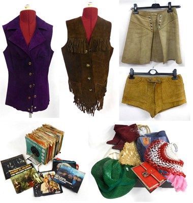 Lot 2116 - Circa 1970's Costume including Suede and Leathercraft Ltd purple suede waistcoat with holes for...