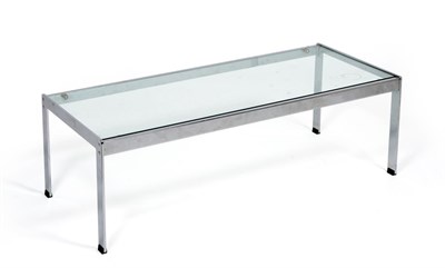 Lot 2137 - A 1970's Merrow Associates Glass and Chrome Coffee Table, the rectangular glass top in set into...