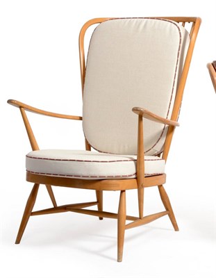 Lot 2139 - A 1970's Ercol 478 Windsor High Back Easy Chair, designed by Lucian R Ercolani, beech frame,...