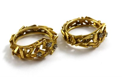 Lot 2153 - A Pair of 18ct Gold Diamond Rings, circa 1965, of asymmetric form, in a branching form, set...