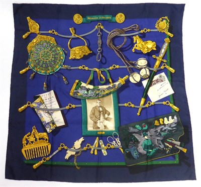 Lot 2173 - Hermes Silk Scarf 'Memoire d'Hermes' designed by Cathy Latham on a royal blue and navy ground, 90cm