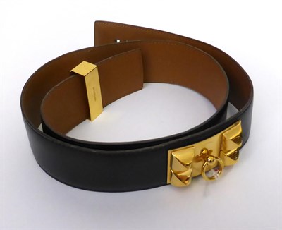 Lot 2178 - Hermes Black Leather Collier de Chien Belt with gilt metal fittings, impressed 'Hermes Paris',...