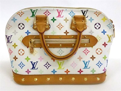 Lot 2185 - Louis Vuitton Monogram Multi Colour Alma Bag with tan leather studded trims to the base, zip pocket