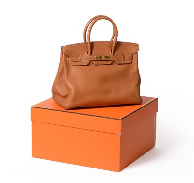 Lot 2190 - Hermes Birkin Tan Leather 35cm Handbag Year 2000, with gilt metal mounts, white stitching,...