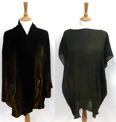 Lot 2194 - Charles & Patricia Lester black silk-velvet jacket with brown/green iridescent stylised foliate...