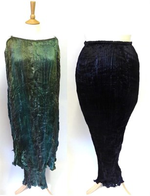 Lot 2197 - Patricia Lester sea green iridescent silk two piece with multi pleating, comprising a...