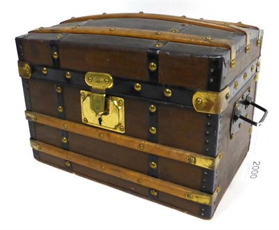 Lot 2000 - French Dolls Brown Canvas Domed Trunk with brass mounts and studding, two carrying handles,...