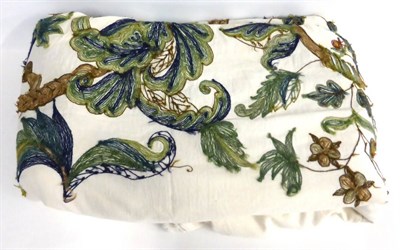 Lot 2016 - 20th Century Crewel Work Bed Cover in the Jacobean style depicting birds, squirrels, fruit, flowers