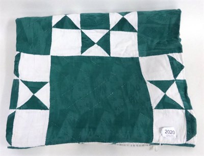 Lot 2020 - Late 19th Century Green and White Patchwork Quilt in star pattern, with white reverse, 200cm by...