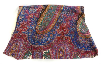 Lot 2022 - A Large Wool Cream Ground Printed Paisley Throw with silk stripes throughout, 160cm by 330cm