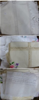 Lot 2023 - Assorted White Linen and Embroidered Textiles including crochet trimmed linen etc (three boxes)