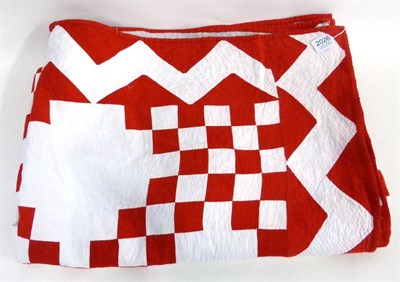 Lot 2026 - Late 19th Century Turkey Red and White Quilt with double Irish chain pattern within a streak of...