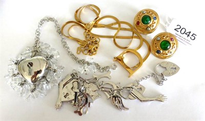 Lot 2045 - Assorted Jewellery by Christian Dior, including a pair of stone set clip-on earrings, a double...