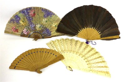 Lot 2048 - Assorted Circa 19th Century and Later Fans including a carved ivory fan with pierced and inlaid...